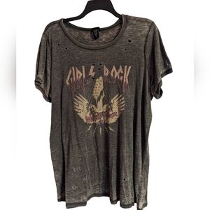 Torrid 3X "Girls Rock" Distressed Grey T-Shirt